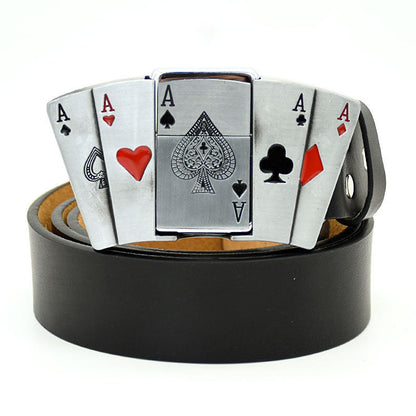 (🔥New Arrival) Fashion Punk Genuine Leather Belt With Lighter