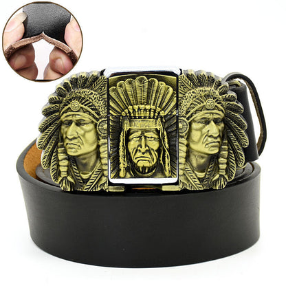 (🔥New Arrival) Fashion Punk Genuine Leather Belt With Lighter