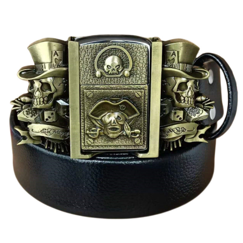 (🔥New Arrival) Fashion Punk Genuine Leather Belt With Lighter