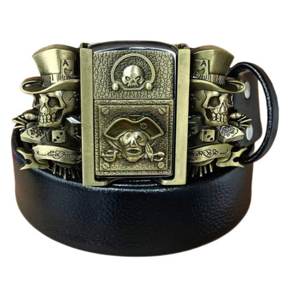 (🔥New Arrival) Fashion Punk Genuine Leather Belt With Lighter